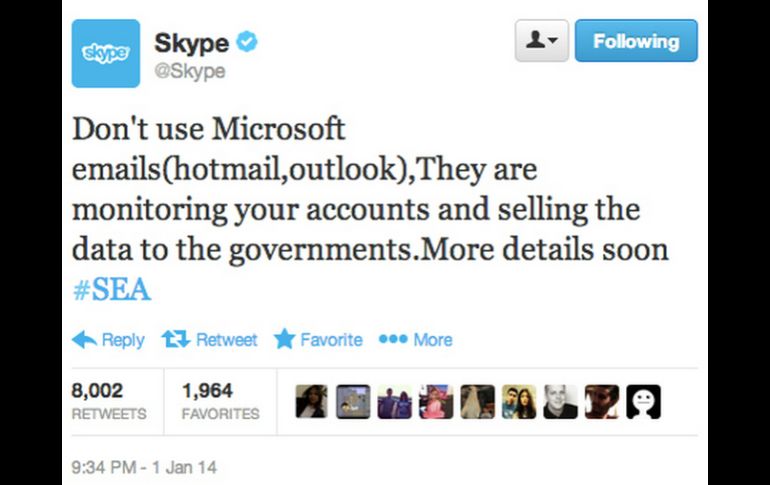 El mensaje recomienda no usar los correos de hotmail, ni outlook. ESPECIAL /