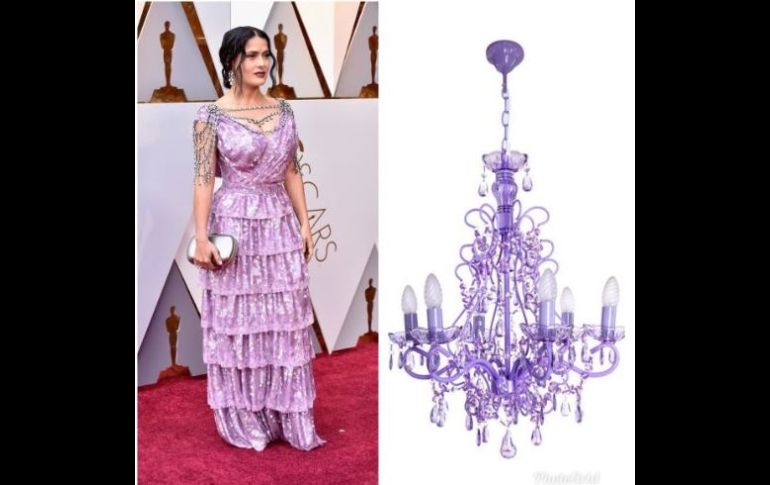 El vestido de Salma Hayek tampoco se escapó de las comparaciones. TWITTER