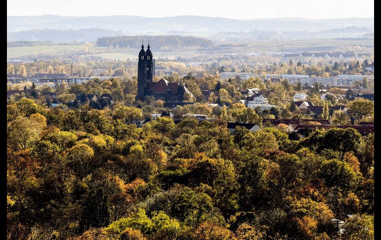 Colores otoñales rodean a la catedral de la Santísima Trinidad en Dresde, Alemania. EFE / F. Singer