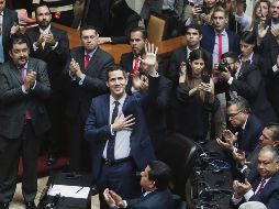 Juan Guaidó, del partido Voluntad Popular, celebra su nombramiento como presidente de la Asamblea Nacional. EFE