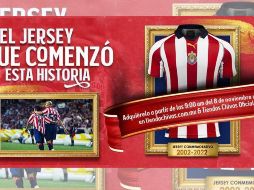 Será el próximo 8 de noviembre cuando se ponga a la venta este jersey conmemorativo del Rebaño por los 20 años de la era Vergara. ESPECIAL / Chivas