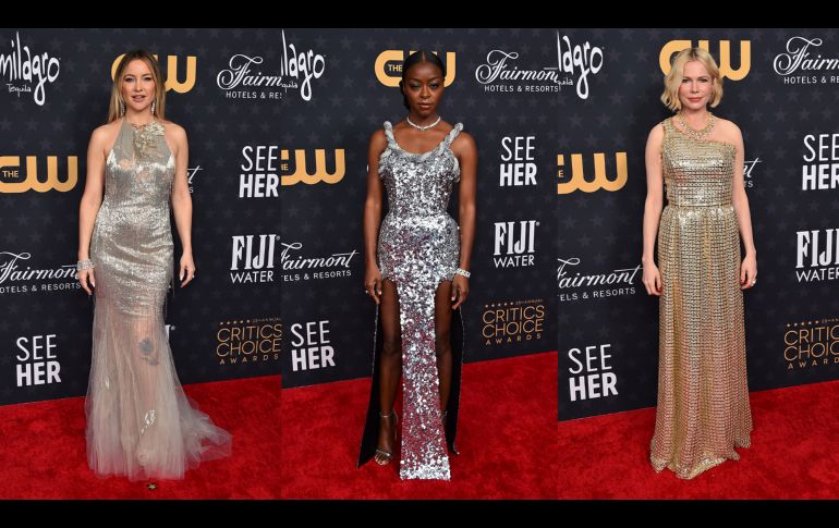Los vestidos en colores metálicos y con brillos reinaron en los Critic's Choice Awards 2023. AP/ Jordan Strauss
