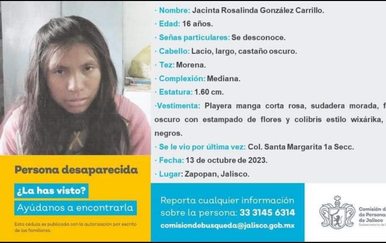 Según la información, Jacinta tiene el cabello negro largo y lacio, ojos medianos color negro, es de tez morena clara y mide 1.57 metros, además de que pesa 55 kilos. CORTESÍA