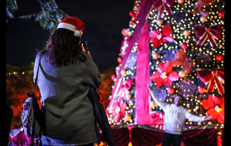 Adornado con cintas rojas y nochebuenas, el árbol fue iluminado con la catedral de fondo, seguido de un espectáculo de fuegos artificiales de todos colores, que chicos y grandes captaron con sus teléfonos celulares. EL INFORMADOR/ H. FIGUEROA