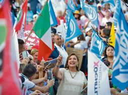 Xóchitl Gálvez, candidata presidencial por la coalición “Fuerza y Corazón por México”, encabezó un mitin en el parque Alameda, en Morelos. EL UNIVERSAL