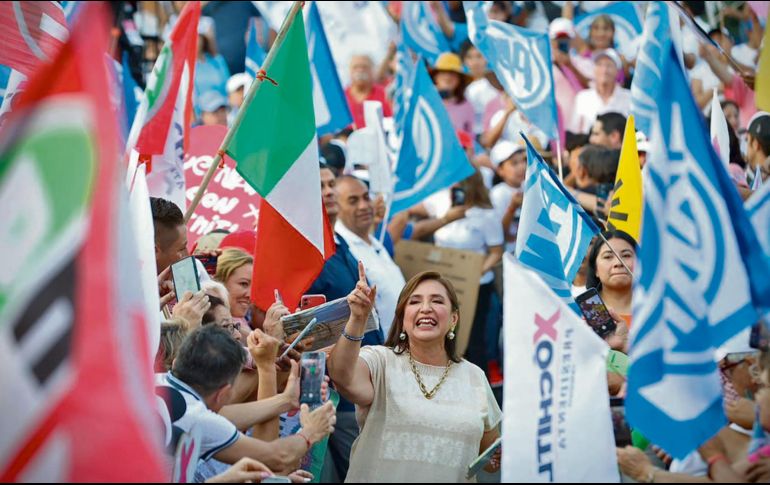 Xóchitl Gálvez, candidata presidencial por la coalición “Fuerza y Corazón por México”, encabezó un mitin en el parque Alameda, en Morelos. EL UNIVERSAL