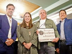 Sergio Montaño, presidente de la Asociación Haciendas y Casonas de Jalisco, Vanessa Pérez, secretaria de Turismo, y Luis Larios Orozco, empresario que impulsó la concepción de este espacio Origem 438. EL INFORMADOR/H. Figueroa