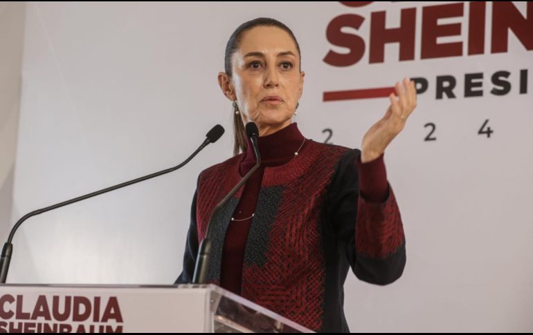 La virtual presidenta electa Claudia Sheinbaum durante conferencia de prensa en su casa de transición. SUN/G. Pano.