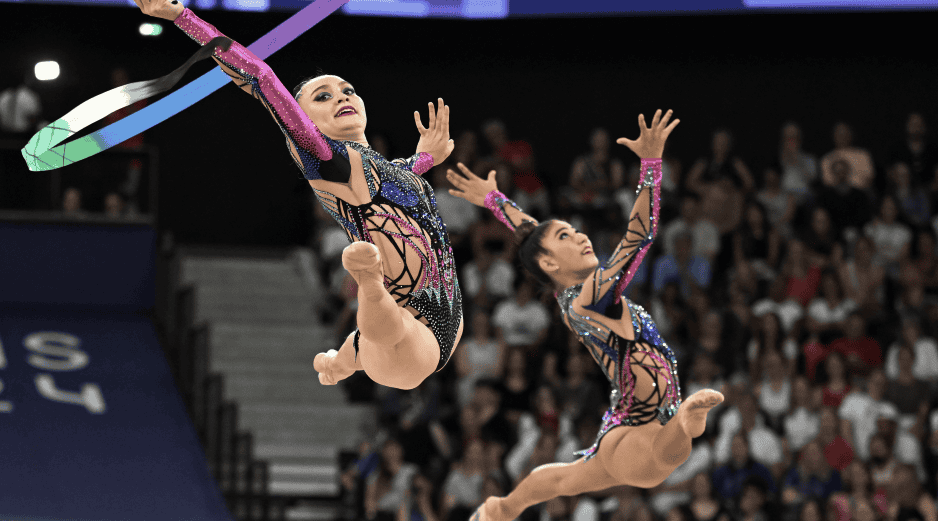 Atletas mexicanas durante la competencia de clasificación en gimnasia rítmica en los Juegos Olímpicos de París 2024, el 9 de agosto. XINHUA/C. MIN