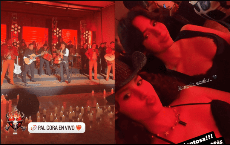 La escenografía del evento fue discreta e íntima, con velas a los pies de Christian y una atmósfera en tonos rojos. ESPECIAL/INSTAGRAM/angela_aguilar_.