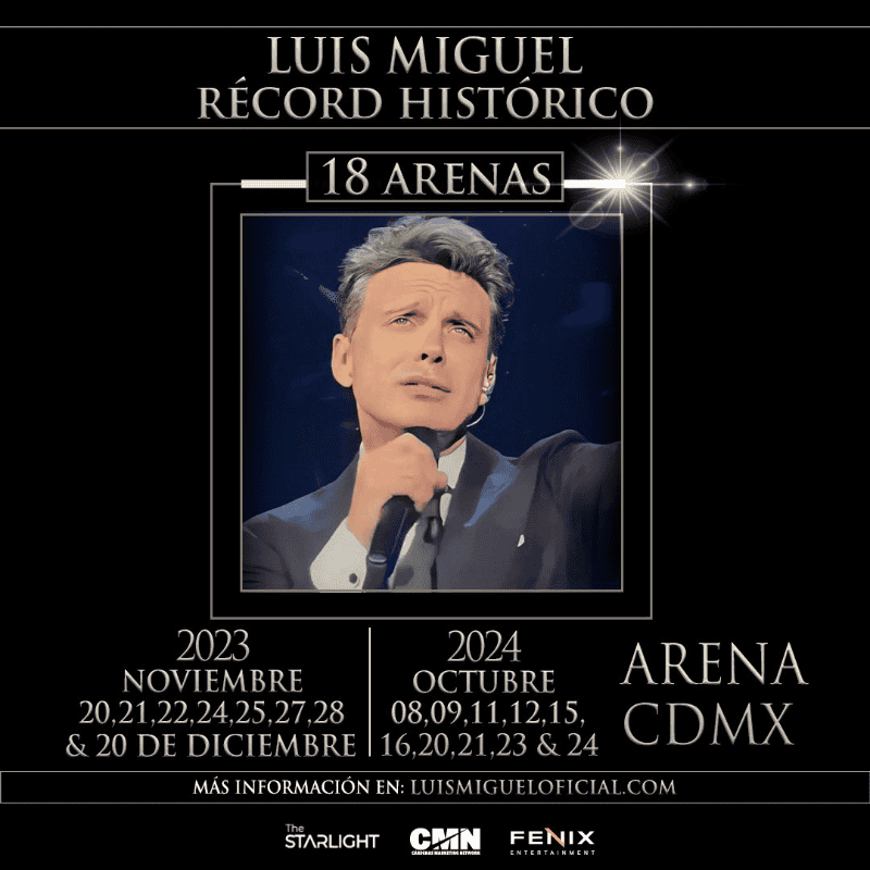 &nbsp;Luis Miguel se convirtió en el cantante con más presentaciones en la Arena CDMX, y así lo presumió en sus redes sociales. X -TWITTER-/ LMXLM