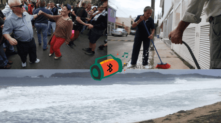 Foto de playa, gente bailando y persona barriendo. EL INFORMADOR / SUN / ARCHIVO