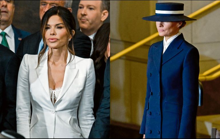 Lauren Sánchez (izquierda) causó revuelo por vestir un corsé de lencería, mientras que Melania (derecha) lució elegante. EFE