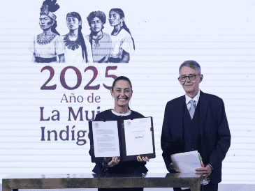 Claudia Sheinbaum, en la rueda de prensa de este viernes en el Salón de Tesorería de Palacio Nacional. SUN / F. Rojas