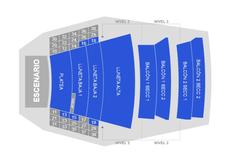  Captura del mapa de Teatro Diana con espacios disponibles en Ticketmaster