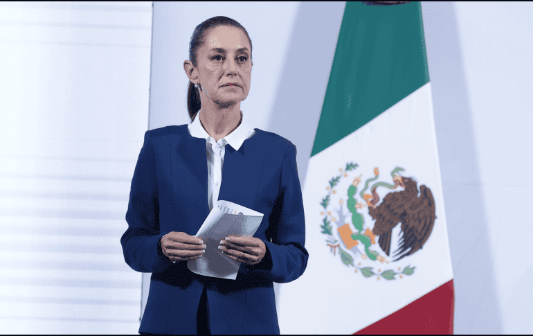 Claudia Sheinbaum, en la conferencia de prensa de este jueves en el Salón de Tesorería de Palacio Nacional. SUN / F. Rojas