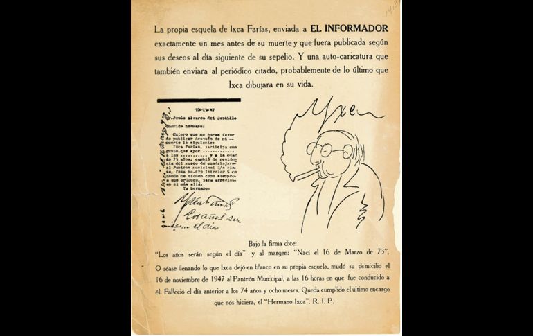 Esquela que el propio Ixca Farías redactó para su muerte.