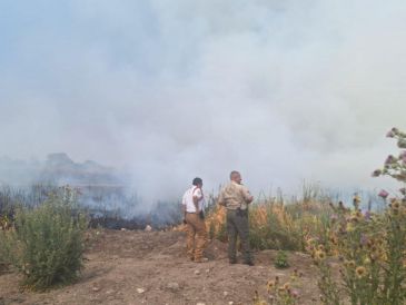Personal de la Unidad Estatal de Protección Civil y Bomberos de Jalisco, en coordinación con bomberos de El Salto, ya trabajan en la zona para sofocar las llamas. ESPECIAL / Protección Civil y Bomberos de Jalisco