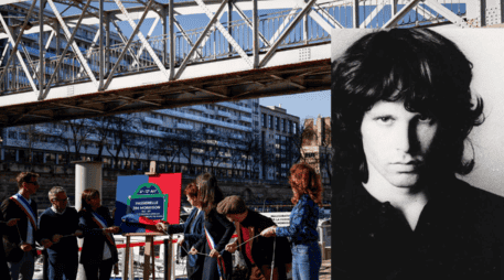 Un puente peatonal de París fue nombrado como el cantante Jim Morrison, líder y fundador de los Doors, veinticuatro años después de su muerte en la capital francesa. EFE /  Y. VALAT