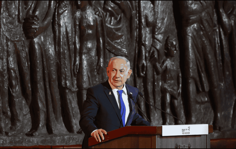 Netanyahu en su discurso en el día en recuerdo del Holocausto. EFE / EPA / ABIR SULTAN