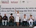 En el arranque, Sheinbaum reiteró que de esta forma cumple su promesa de ampliar el Tren Maya, una obra de 1.553 kilómetros de vías que priorizó su antecesor, Andrés Manuel López Obrador. EFE/ L. Hernández.