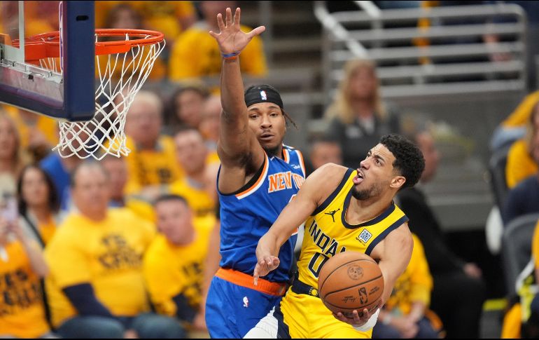 Tyrese Haliburton confirmó con su actuación de anoche que es el alma de los Pacers, que se colocan a un triunfo de volver a las finales de la NBA después de 25 años. AP/M. Conroy