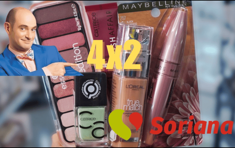 Estas son las marcas de maquillaje que participan en el 4x2 de Julio Regalado. ESPECIAL / FB / SORIANA