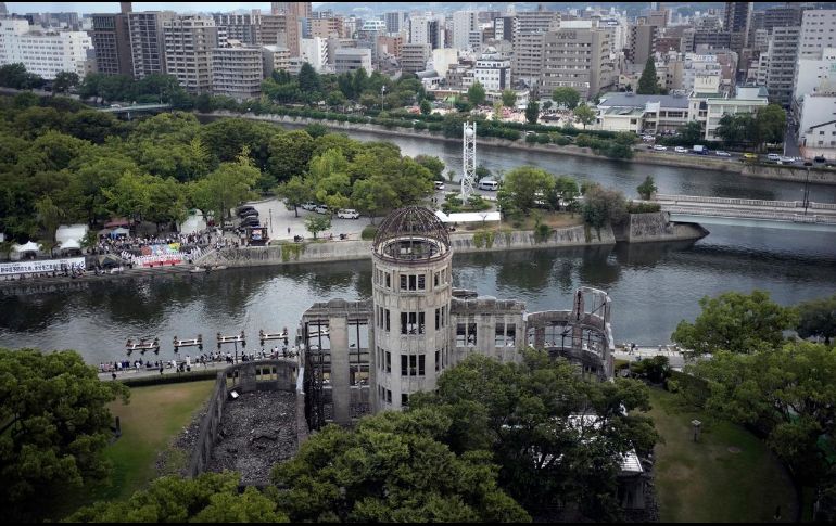 Vista aérea de la Cúpula de la Bomba Atómica en el Parque Conmemorativo de la Paz en Hiroshima. EFE/EPA/F. Robichon
