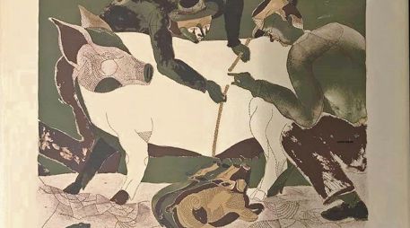 El legado de Francisco Toledo se exhibe en Guadalajara. Pieza titulada: “Midiendo cochinos”. CORTESÍA