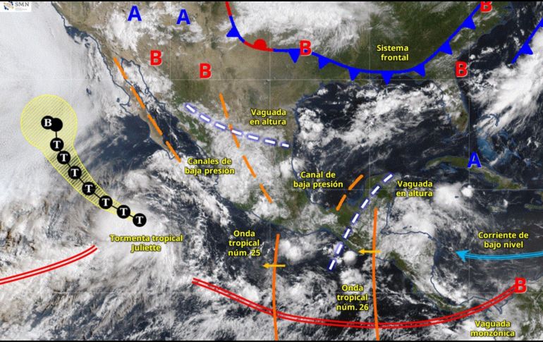 El Servicio Meteorológico Nacional emitió un pronóstico extendido a 96 horas a partir del lunes 25 de agosto. CONAGUA.