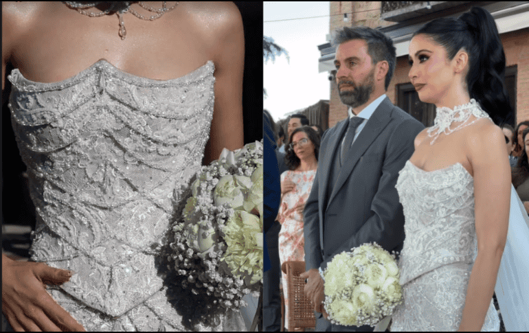 Todo el look estuvo lleno de pedrería tipo perla, además lo complementó con un enorme collar de piedras brancas que lució por completo debido a que eligió un peinado recogido en coleta, lo que favoreció para poder lucir sus accesorios. ESPECIAL/ INSTAGRAM/ lupitavillalobossbeltran