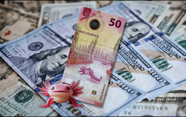 La divisa mexicana en los mercados internacionales concluyó alrededor de 18.44 pesos por dólar, lo que significó una apreciación de 1.47% o 28 centavos respecto a la jornada del viernes anterior. ESPECIAL / CANVA