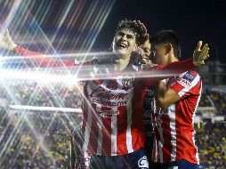 Armando González celebra su anotación, la segunda del Guadalajara. IMAGO7/E. Espinosa