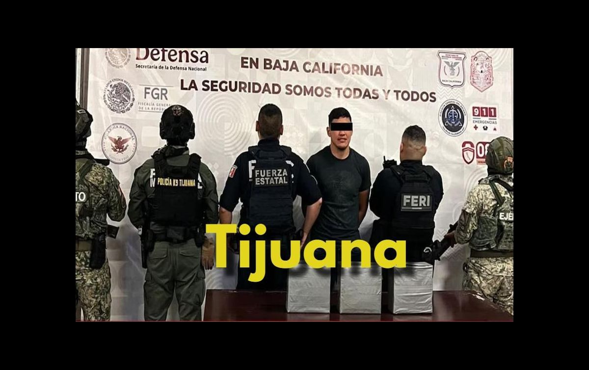 El sujeto fue detenido con un cargamento de casi 10 kilos de droga sintética. ESPECIAL / Secretaría de Seguridad Ciudadana Baja California