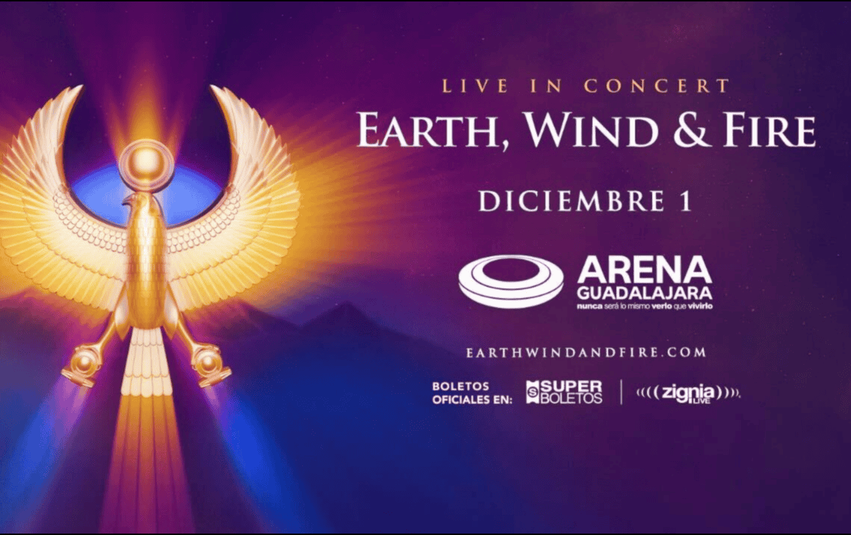 El próximo concierto de Earth, Wind & Fire se llevara a cabo el próximo 1 de diciembre de 2025 en la Arena Guadalajara. ESPECIAL/ ARENA GUADALAJARA