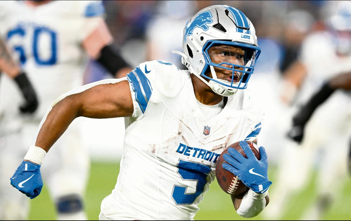 David Montgomery, corredor de Detroit, anotó dos touchdown en la victoria de su equipo. AFP/G. Fiume