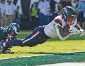 Evan Engram tuvo una recepción para anotación que cambió el rumbo del juego a favor de los Broncos. AP