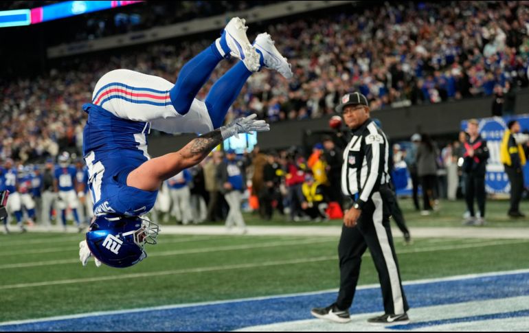 El novato Cam Skattebo brilló en la victoria de Nueva York. AP/S. Wenig