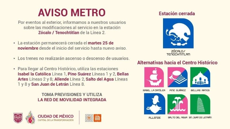 Usuarios del Metro y Metrobús deberán prever rutas alternas. X/@MetroCDMX 