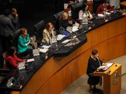 Momento en que Ernestina Godoy realizó su comparecencia de aspirantes para ocupar la titularidad de la Fiscalía General de la República. SUN / L. CAMACHO