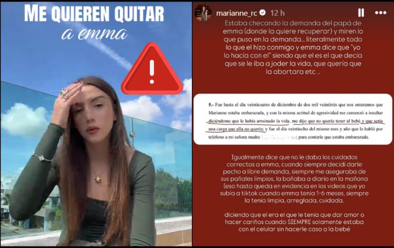 Esto denuncia Marianne Gonzaga en redes sociales sobre la custodia de su hija. ESPECIAL / INSTAGRAM marianne_rc / TIKTOK mariannerc