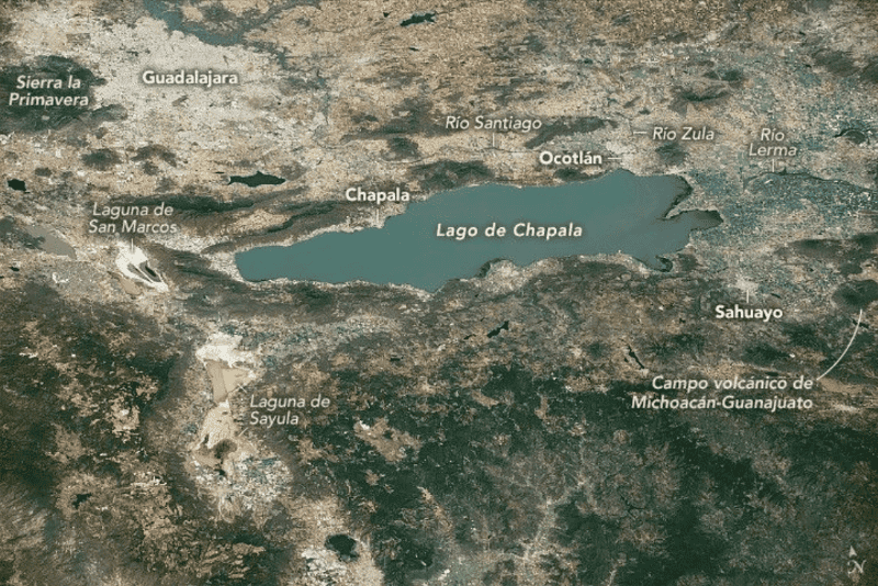El lago de Chapala se encuentra en pleno Cinturón Volcánico Transmexicano. NASA&nbsp;