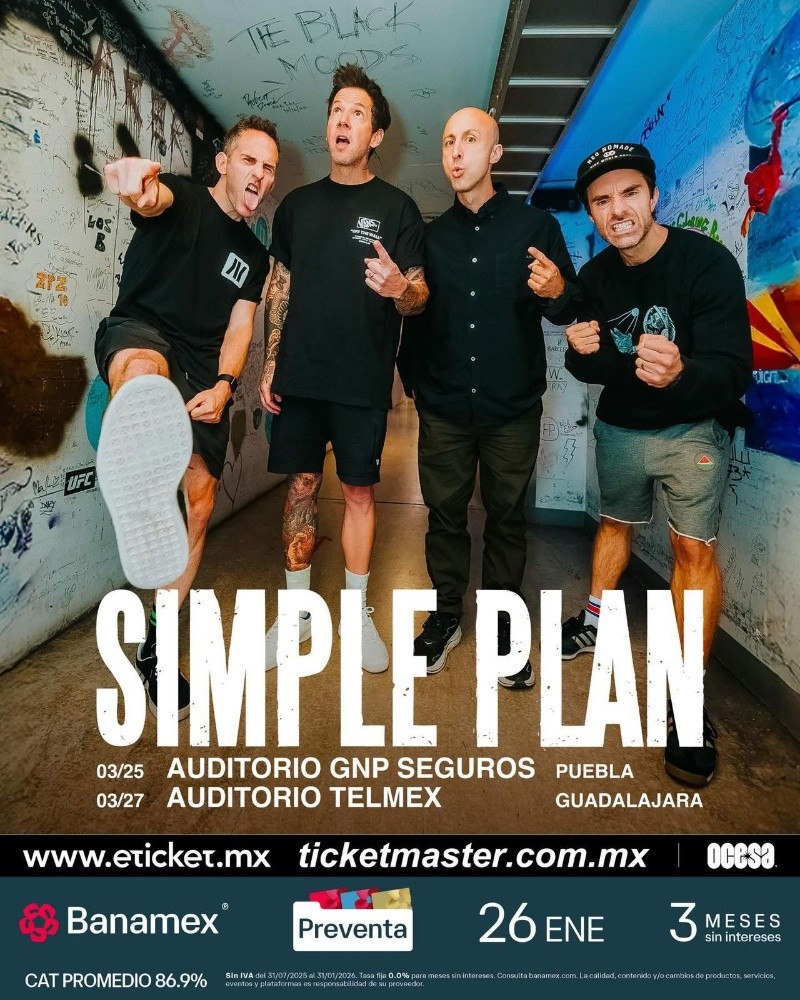 El concierto de Simple Plan en Guadalajara se suma a una fecha en Puebla. ESPECIAL