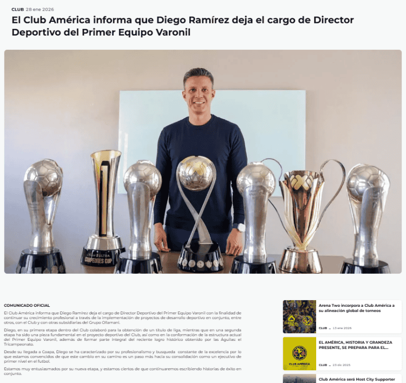 &nbsp;Comunicado emitido por la escuadra azulcrema. ESPCIAL / Club América