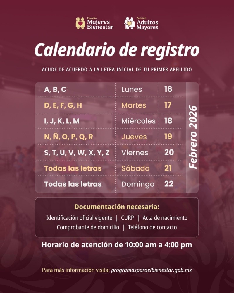 &nbsp;El registro se llevará a cabo del lunes 16 al domingo 22 de febrero. ESPECIAL