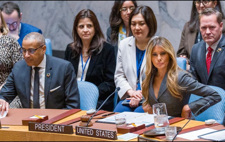 La primera dama de Estados Unidos, Melania Trump, presidió este lunes una sesión del Consejo de Seguridad de la ONU. EFE/ A. Colmenares.