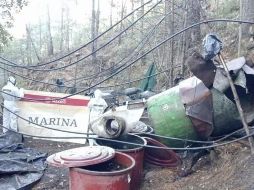 También, cuatro reactores, dos molinos de aluminio, 23 tanques de gas LP de 30 litros, un colador, cuatro cuadritanques de mil 200 litros y tres tinas de 600 litros. ESPECIAL / Semar