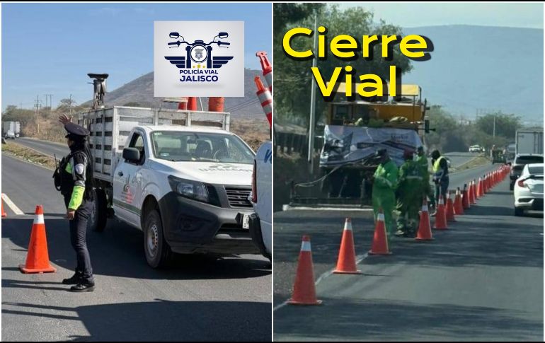 El cierre se ubica a la altura del centro comercial de outlet's en donde se mantiene presencia de elementos de Policía Vial Jalisco. ESPECIAL / FACEBOOK Policía Vial Jalisco