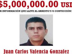 El Departamento de Estado de los Estados Unidos ofrece una recompensa de hasta 5 millones de dólares por información que conduzca al arresto o detención de Juan Carlos González Valencia. ESPECIAL