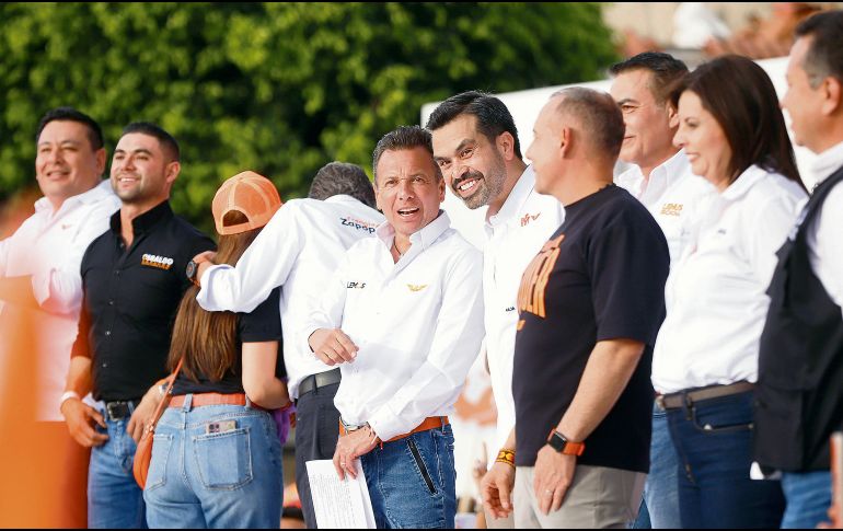 Pablo Lemus y Jorge Álvarez Máynez en un evento realizado en Tlajomulco en 2024. ESPECIAL